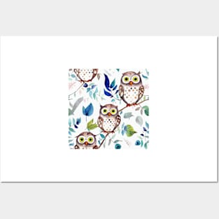 Watercolor owl pattern Posters and Art